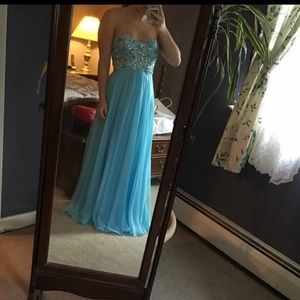 Blue beaded prom dress